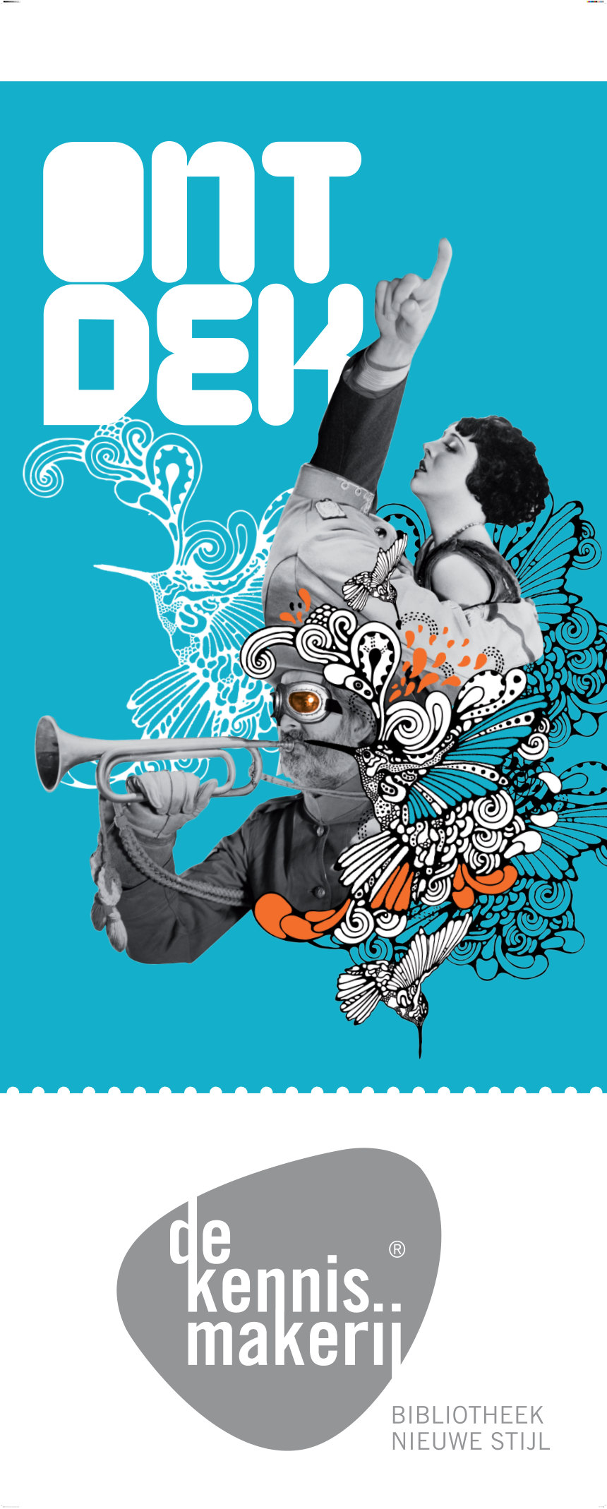 Facade banner Ontdek, de Kennismakerij, in turquoise