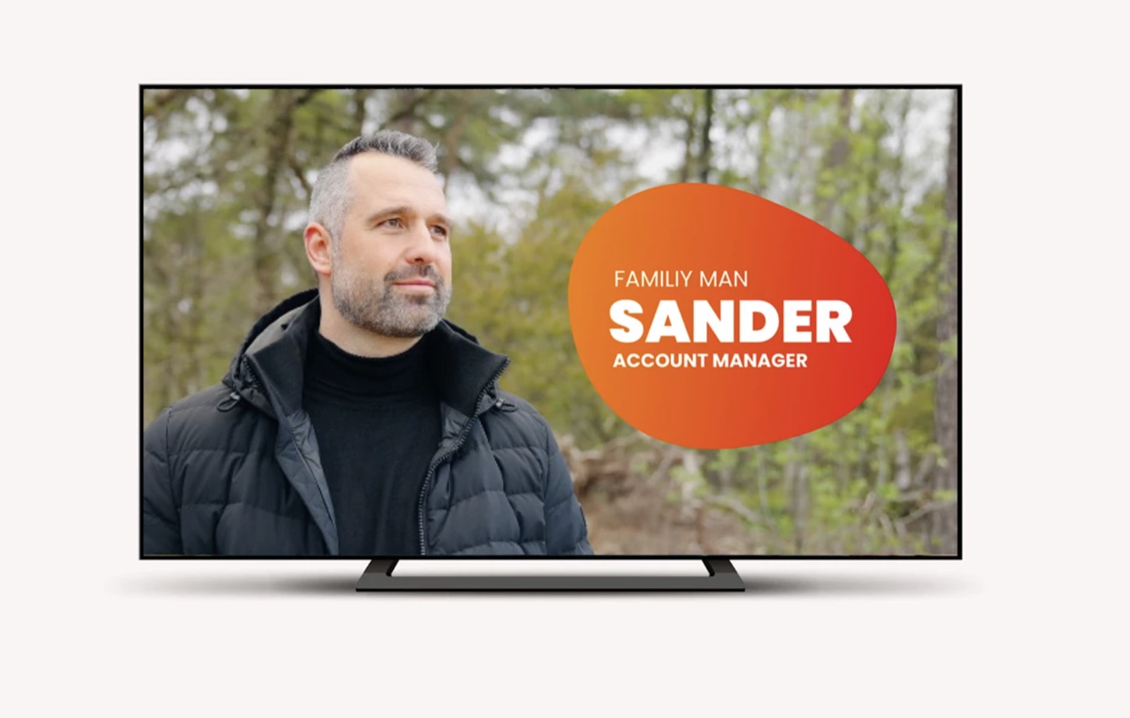 Still from the Sky High film: Sander, account manager at GAC and family man, in the woods.