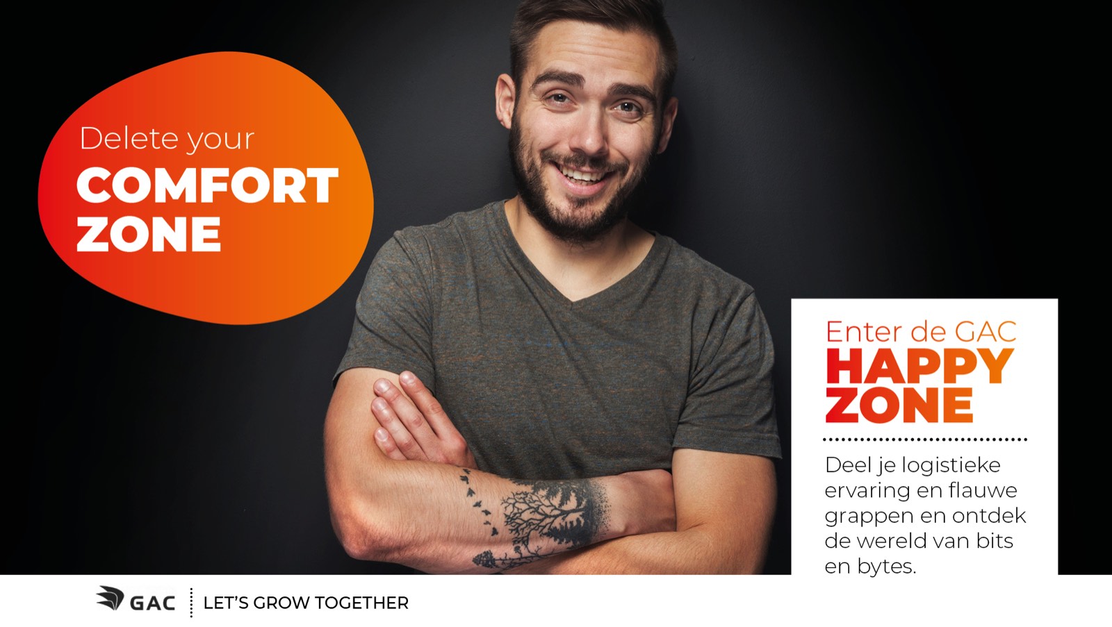 GAC campaign visual: Delete your comfort zone, enter the GAC happy zone.