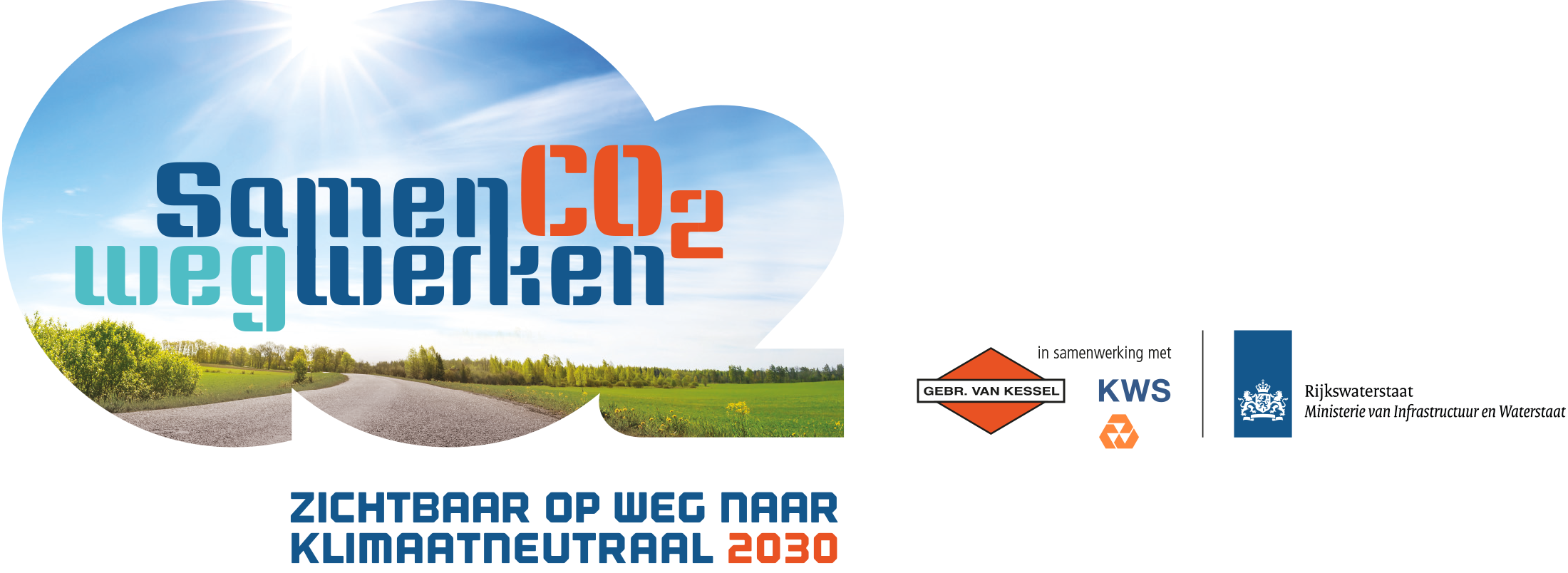 The SamenCO2Wegwerken campaign logo with the logos of Gebr. van Kessel, KWS and Rijkswaterstaat