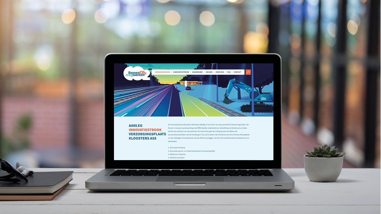 The SamenCO2Wegwerken campaign website on a laptop, with the key visual as the hero
