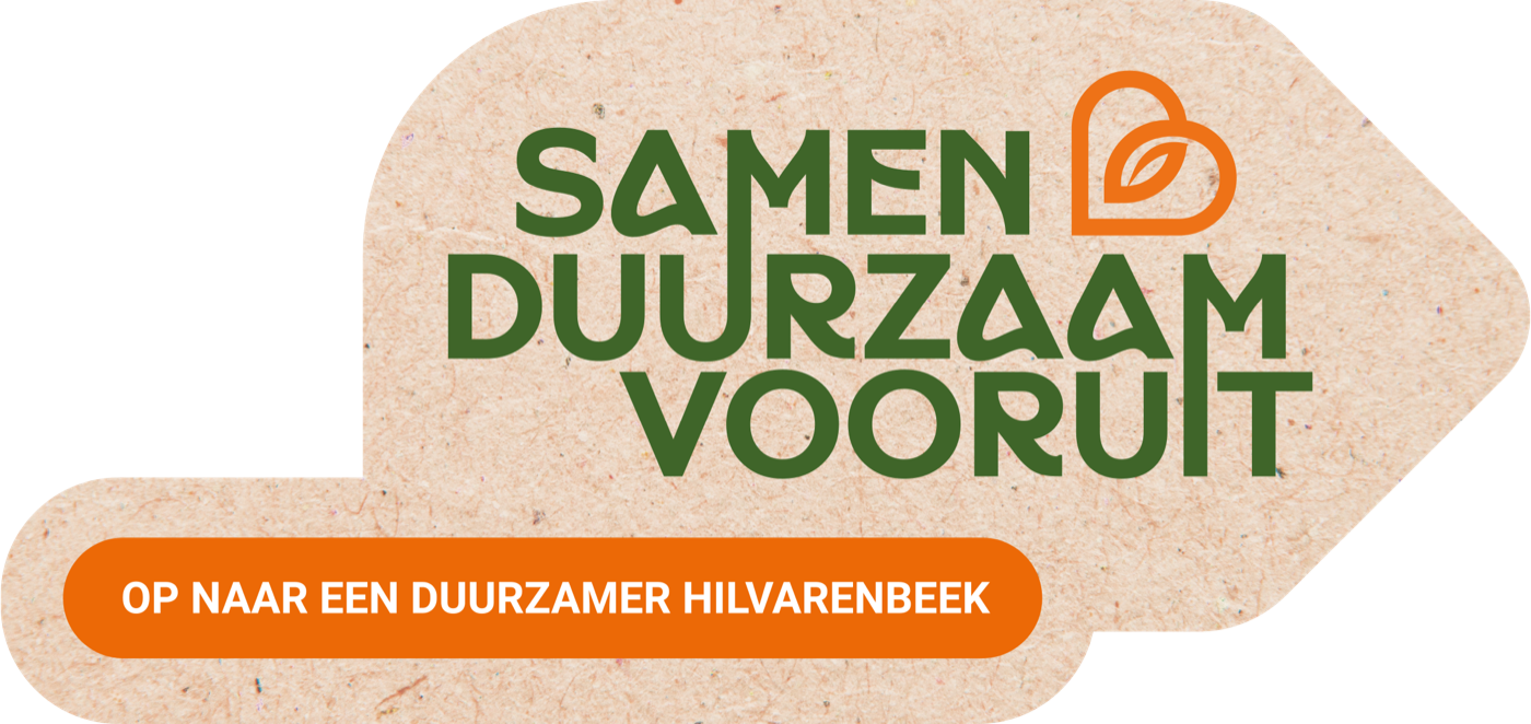 Samen Duurzaam Vooruit identity, dark-green speech bubble with a leaf icon in orange and green.