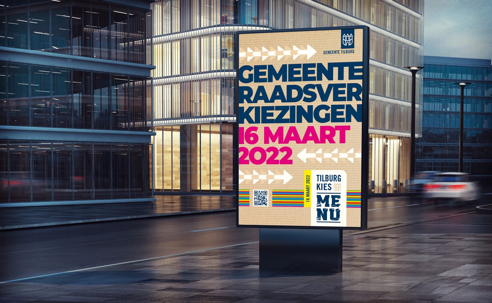 A mupi in Tilburg with the Tilburg kies ME NU campaign for the municipal elections of 16 March 2022.