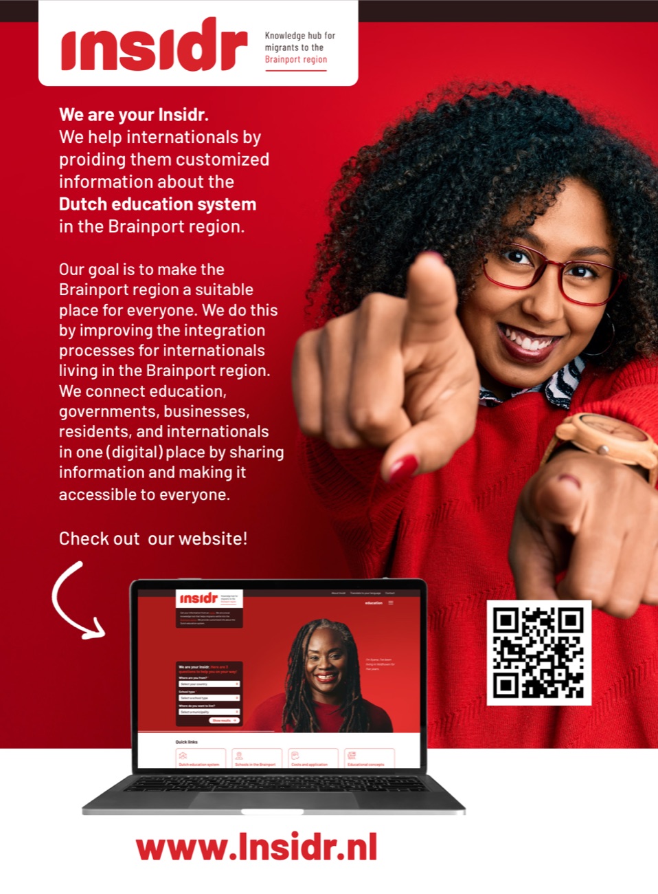 Advertisement for expats: 'We are your Insidr', with an explanation of the Dutch education system and a link to the website.