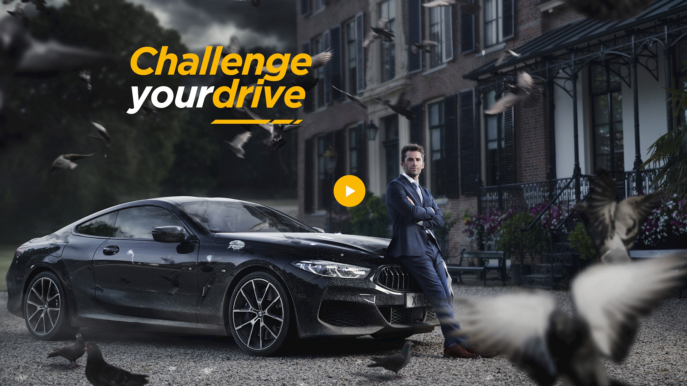 Campaign visual 'Challenge your drive' with Thomas and his BMW.